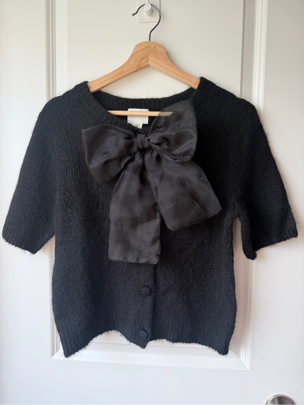 H&M Black Bow-Front Short Sleeve Sweater